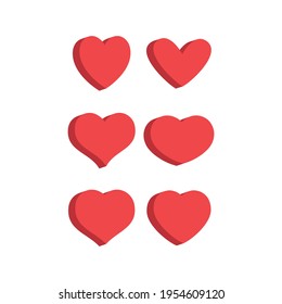 Heart flat 3d icon collection. Red hearts vector isometric illustrations.