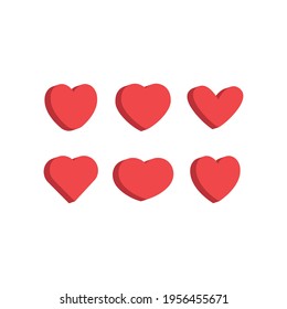 Heart flat 3d icon collection. Red hearts vector isometric illustrations.