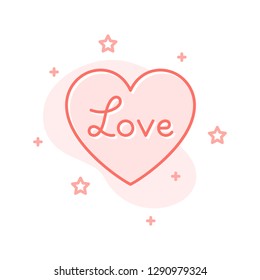 Heart flat cartoon style concept. Simple sign of valentines day. Romantic Love detalized icon. Cute color symbol for print, social media post, web banner, card design. Vector Illustration on white
