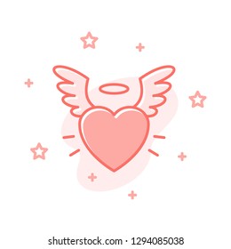Heart flat cartoon style concept. Simple sign of angel wings. Romantic love icon. Cute valentine day symbol for print, social media post, web banner, card design. Vector Illustration isolated on white