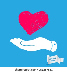 heart in flat hand icon - vector illustration