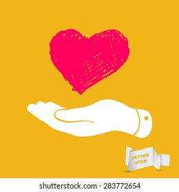 heart in flat hand icon - vector illustration