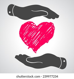 heart in flat hands icon - vector illustration