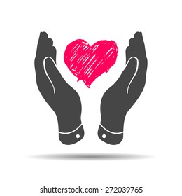 heart in flat hands icon - vector illustration