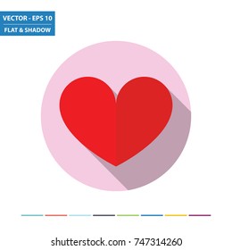 Heart flat icon with long shadow. Vector Illustration.