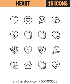 Heart flat icon set. Collection of high quality outline symbols for web design, mobile app. Heart vector thin line icons or logo.