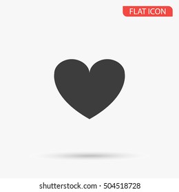 Heart flat icon symbol design vector illustration for websites and mobile, minimal icons black on white background with shadow