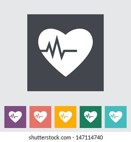 Heart flat icon, white silhouette. Vector illustration.