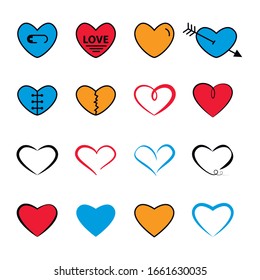 Heart flat  and line icon trendy bright modern colors such as blue,red,yellow set isolated on a white  background. Symbol 
of relationships, feelings, souls,icon love, sign emotion. Valentine day ,mar