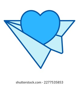 The heart flies on a paper plane - icon, illustration on white background, color style