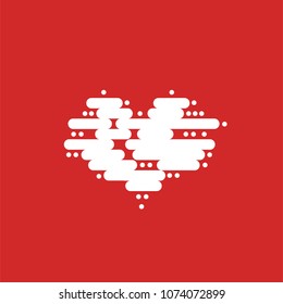 Heart of floating clouds. Heart icon, modern minimal flat design style. Vector illustration isolated on red background, love symbol