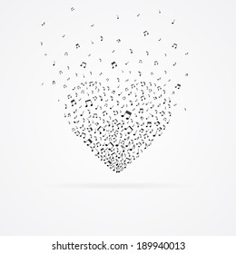 Heart from floating tunes isolated on white.