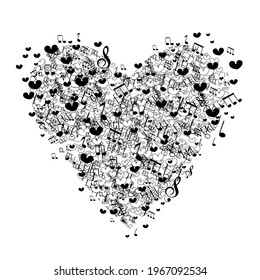 Corazón de las melodías flotantes aisladas en blanco.
