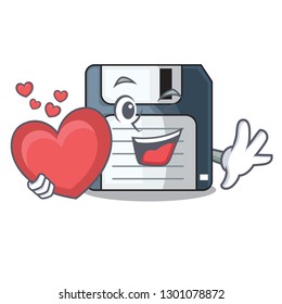 With heart floppy disk in the character funny