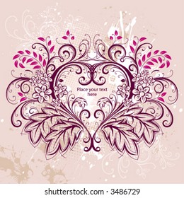 Heart. Floral background.
