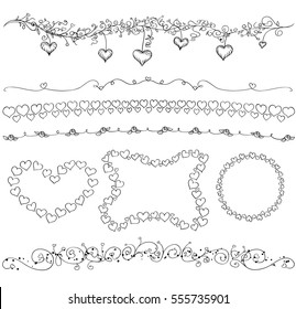 heart floral borders set. vector