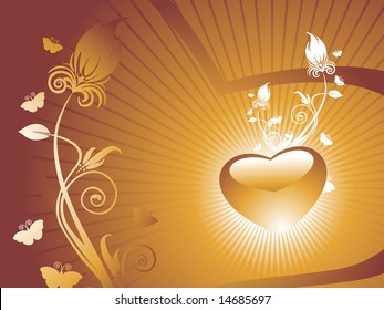heart with floral and butterfly elements on background, wallpaper