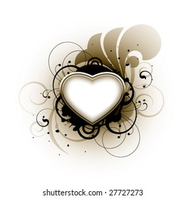 Heart and floral elements on a white background