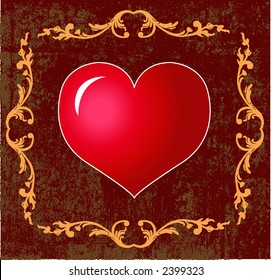 Heart with floral frame over grungy background - VECTOR