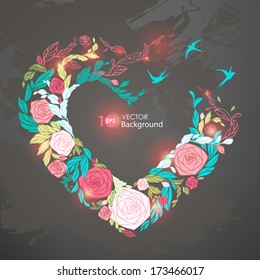 Corazón.Marco floral. Vector Eps 10.