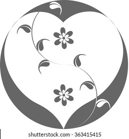heart with floral germ of love gray