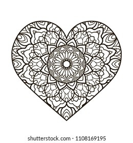 Heart with floral Mandala. Vintage decorative elements.