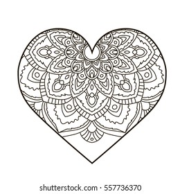 Heart with floral Mandala. Vintage decorative elements. Oriental pattern, vector illustration. Islam, Arabic, Indian, turkish, pakistan, chinese, ottoman motifs. Vector for coloring page for adults