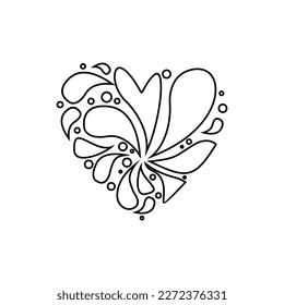 Heart with floral ornament. Hand drawn doodle vector illustration.