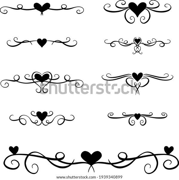 Heart Flourishes, Borders\
and Decorative Lines for Valentines Day or Weddings Vector\
Illustration