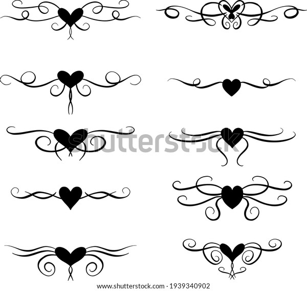 Heart Flourishes, Borders\
and Decorative Lines for Valentines Day or Weddings Vector\
Illustration