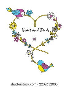 Heart Flower  Birds  Design Print