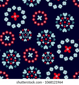 Heart and flower circular shape pattern for textile print