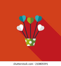 heart flower cup-cake flat icon with long shadow,eps10