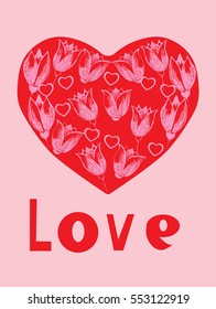 Heart of flower doodle. Vector illustration. 