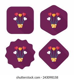 heart flower flat icon with long shadow, eps10