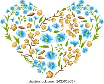 Heart of flower flax for packaging design and advertising. Isolated vector illustration  on white background.