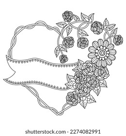 Herz und Blume handgezeichnet für das Farbbuch für Erwachsene