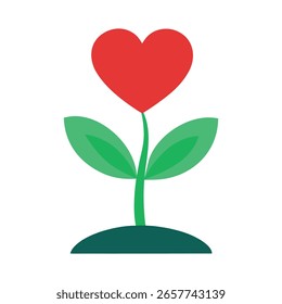 Ícone da flor do coração, símbolo vetorial do amor, crescimento e natureza