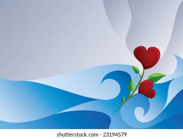The heart flower is over the waves