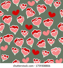 
Heart flower pattern. Romantic seamless vector floral pattern