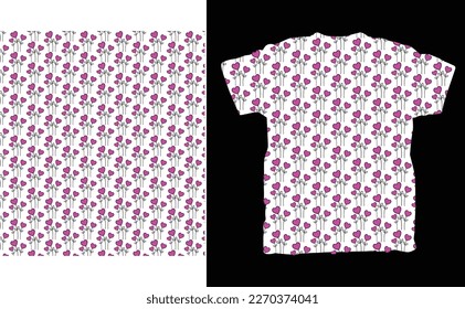 Camiseta de patrón de flor cardíaca, camiseta de patrón de flor