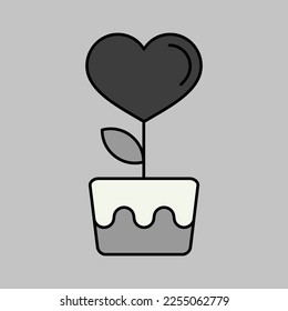 Heart flower in pot glyph icon. Valentine day symbol. Vector illustration, romance elements. Sticker, patch, badge, card for marriage, wedding