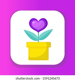 Heart flower pot icon, flat design. Isolated on white background. Vector illustration, clip art
