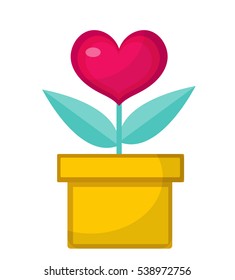 Heart flower pot icon, flat design. Isolated on white background. Vector illustration, clip art