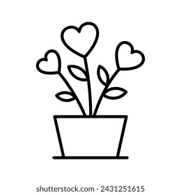 Heart flower in a pot icon. Love plant. Vector illustration