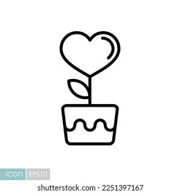 Heart flower in pot icon. Valentine day symbol. Vector illustration, romance elements. Sticker, patch, badge, card for marriage, wedding