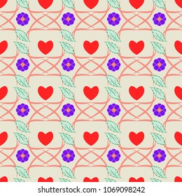 Heart and flower seamless pattern. Fashion graphic design. Modern stylish texture. Colorful template for prints, textiles, wrapping, wallpaper, card, banner, business. Vector illustration