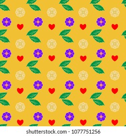 Heart and flower seamless pattern. Fashion graphic design. Modern stylish texture. Colorful template for prints, textiles, wrapping, wallpaper, card, banner, business. Vector illustration
