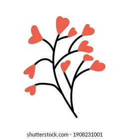 Ilustración vectorial de flor cardíaca. Dibujó mano la planta de San Valentín. Hermosa flor roja aislada de fondo blanco. Ilustración de material vectorial.