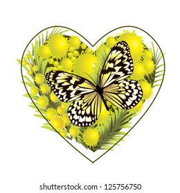 heart of flowers with butterfly. vector